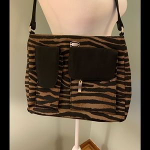 Tiger print canvas shoulder bag